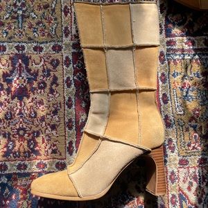 Patchwork leather boots